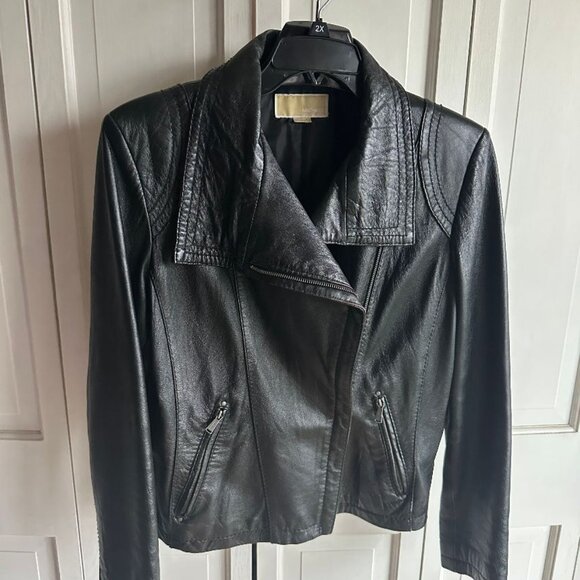 MICHAEL KORS ASSIMETRICAL ZIP LEATHER MOTOJACKET SIZE XL GREAT CONDITION - Picture 7 of 11